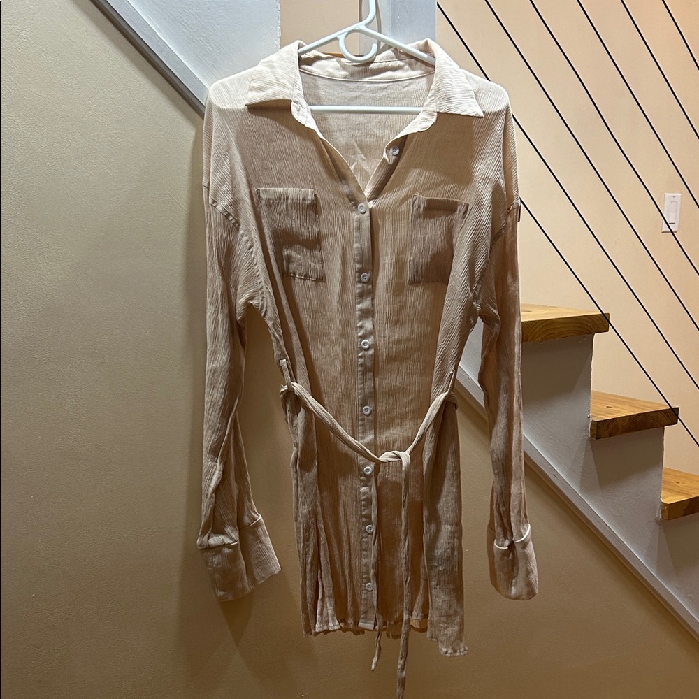 SHEIN Cream Textured Shirt Dress
